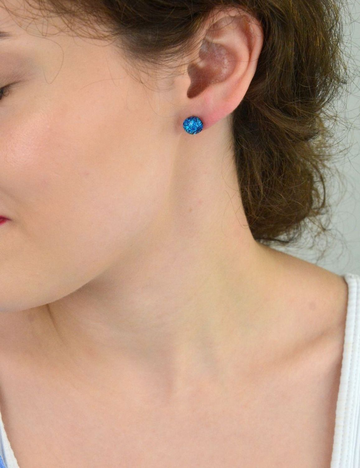 Srebrne kolczyki szkło weneckie opalizujące błękitem Murano 38.jpg